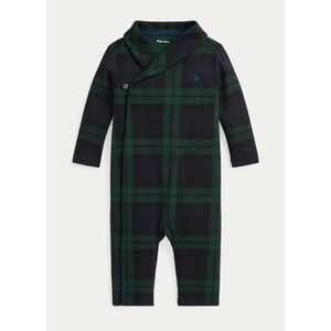 Ralph Lauren Plaid Cotton Interlock Shawl Coverall Boy Blackwatch Green Navy 3M